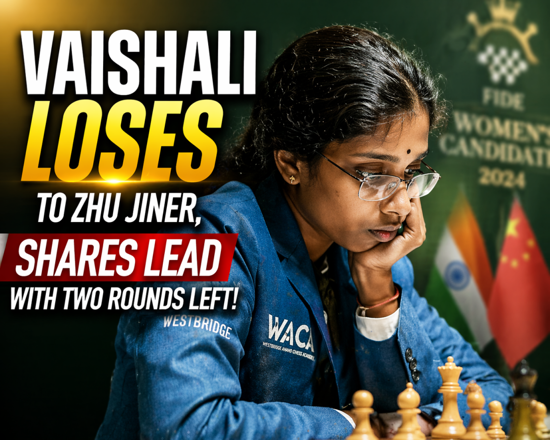 R Vaishali Loses to Zhu Jiner, Shares Lead with Two Rounds Left in Women’s Candidates