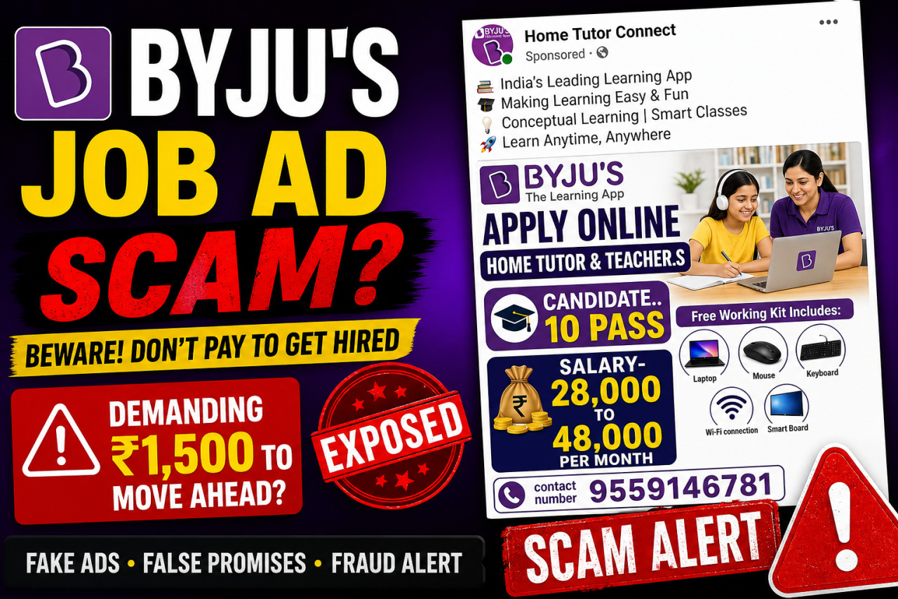 ‘Pay ₹1,500 to Get Hired?’: Fake BYJU’S Tutor Ads on Facebook Expose a Growing Job Scam Crisis in 2026