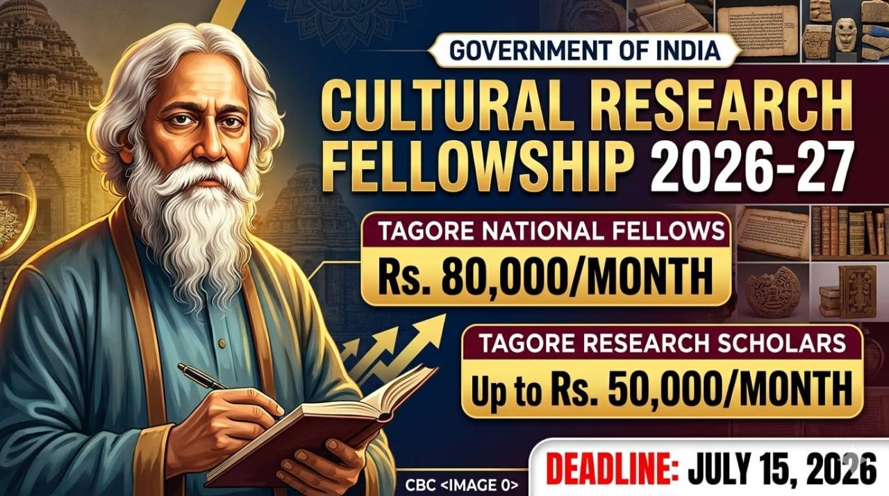Tagore National Fellowship 2026-27: Applications Open for Cultural Researchers, Honorarium Up to ₹80,000 Monthly