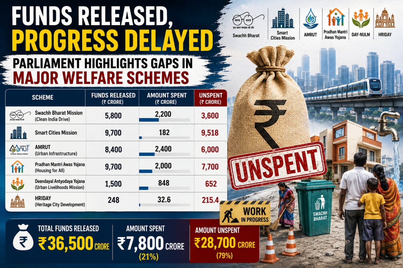 Funds Released, Progress Delayed: Parliament Highlights Gaps in Major Welfare Schemes