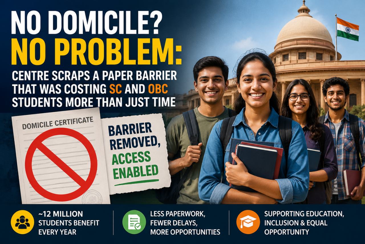 No Domicile Certificate Needed for SC & OBC Scholarships