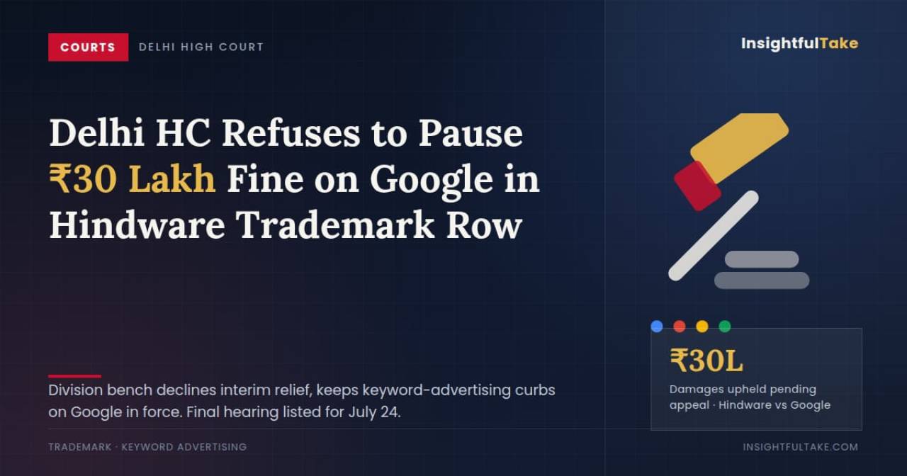 Delhi High Court Refuses to Pause ₹30 Lakh Fine on Google in Hindware Trademark Case, Sets Final Hearing for July 24