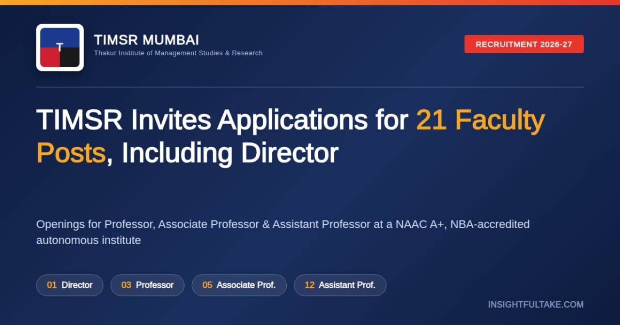 TIMSR Mumbai Invites Applications for 21 Faculty Posts, Including Director; Check Eligibility, Vacancies and How to Apply
