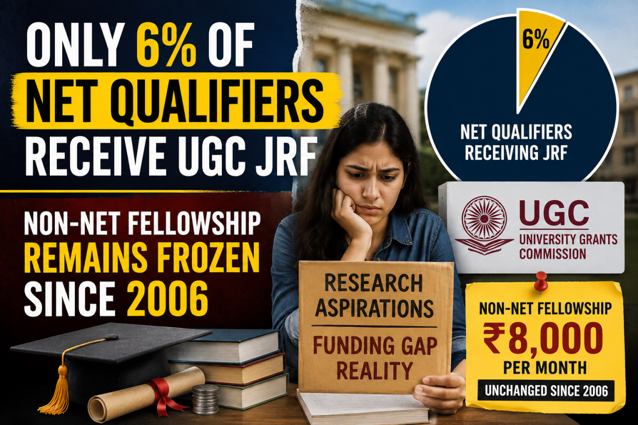 Only 6% of NET Qualifiers Receive UGC JRF as Non-NET Fellowship Remains Frozen Since 2006