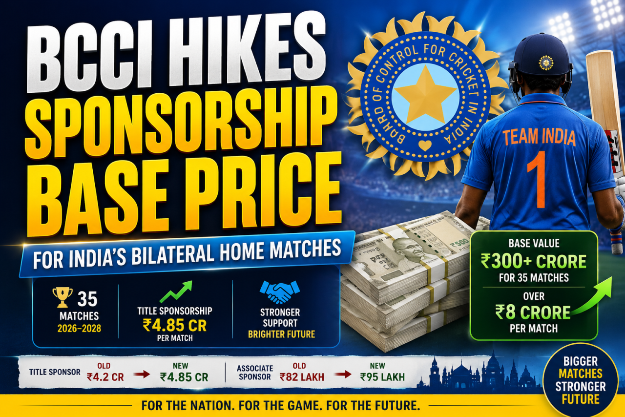 BCCI Hikes Sponsorship Base Price for India's Bilateral Home Matches