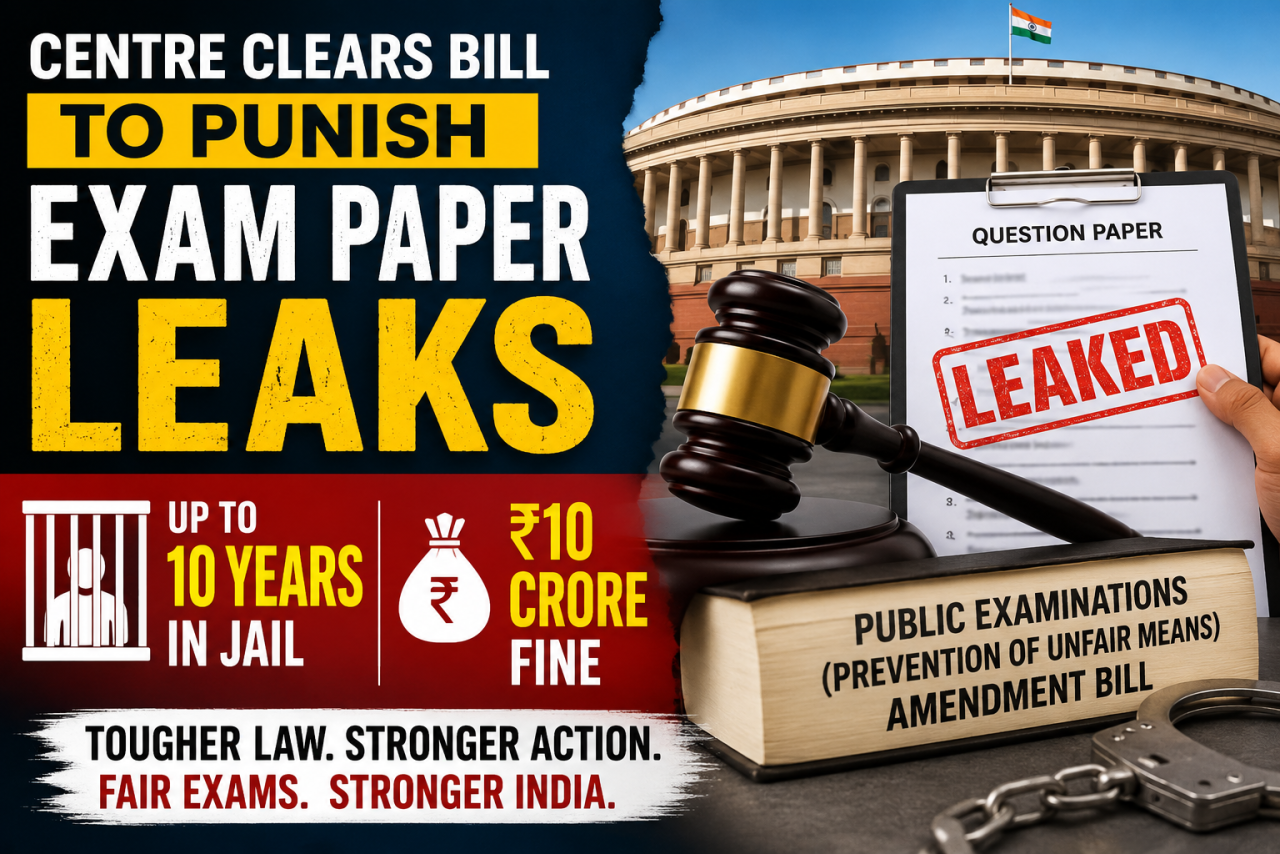 Centre Clears Bill to Punish Exam Paper Leaks with Up to 10 Years in Jail, ₹10 Crore Fine