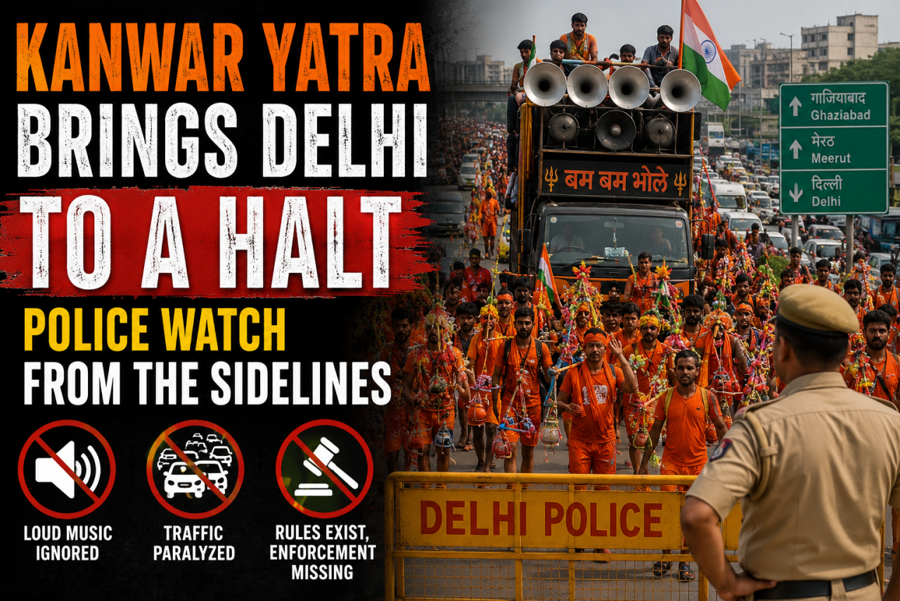 Kanwar Yatra Brings Delhi to a Halt as Police Watch From the Sidelines