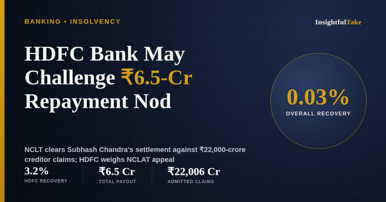 HDFC Bank Set to Challenge ₹6.5-Crore Settlement in Subhash Chandra Insolvency Case