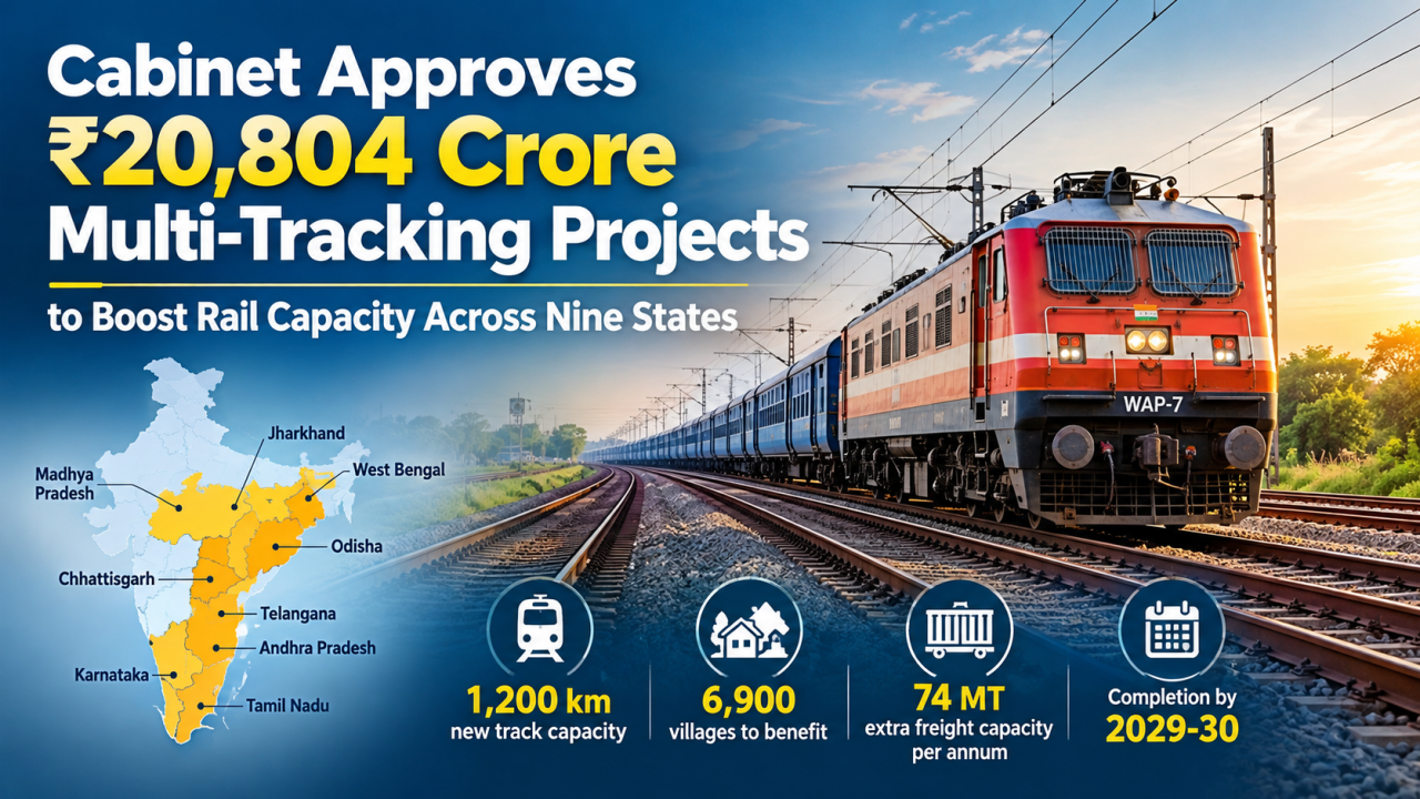 Cabinet Approves ₹20,804 Crore Multi-Tracking Projects to Boost Rail Capacity Across Nine States