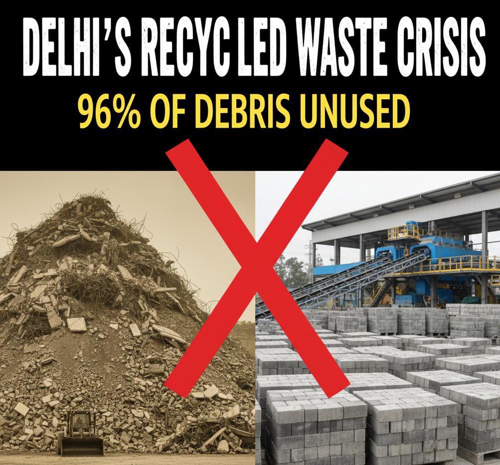 Delhi’s Green Push Crumbles: Capital Uses Barely 4% of Recycled Debris